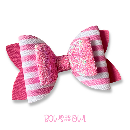 Pink Double Midi Stripped Bow